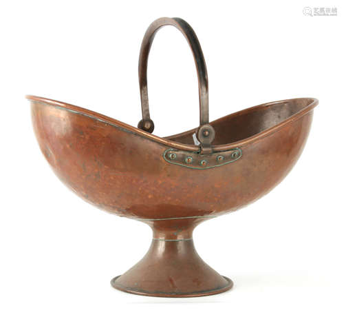 AN ARTS AND CRAFTS LARGE COPPER COAL BUCKET of plain double ...