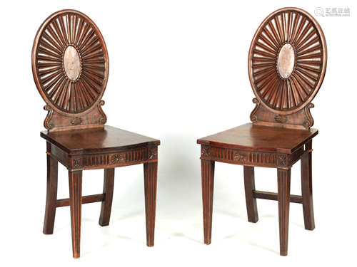 A PAIR OF LATE 18TH CENTURY ADAM STYLE MAHOGANY HALL CHAIRS ...