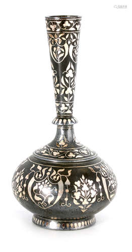 A 19TH CENTURY INDIAN BIDRI VASE having floral silver inlaid...