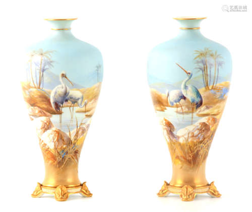 WILLIAM POWELL A FINE PAIR OF ROYAL WORCESTER CABINET VASES ...