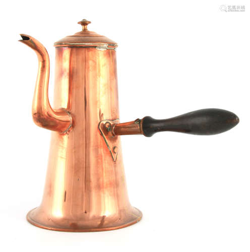 A MID 19TH CENTURY GIANT SEAMED COPPER COFFEE POT with hinge...