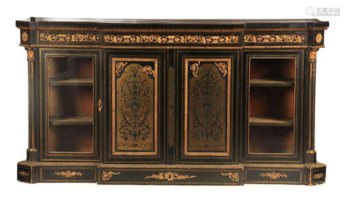 A 19TH CENTURY EBONISED AND BOULLE WORK ORMOLU MOUNTED BREAK...