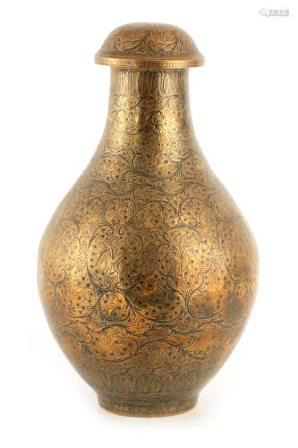 AN 18TH CENTURY PERSIAN BALUSTER SHAPED LIDDED VASE with all...