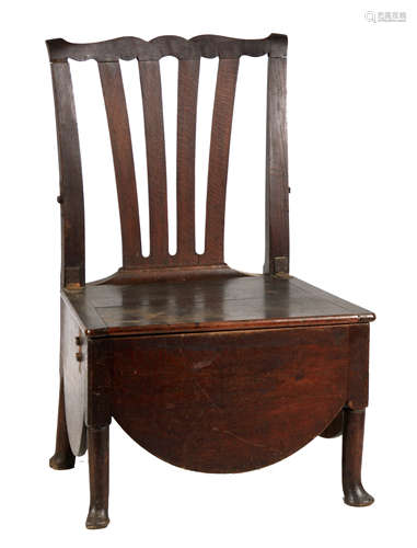 AN EARLY 18TH CENTURY OAK SHIPS COMMODE CHAIR OF LARGE SIZE ...