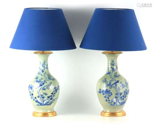 A LARGE PAIR OF LATE 19TH CENTURY CHINESE CELADON VASE LAMPS...