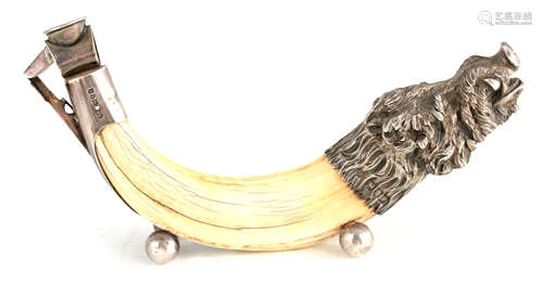 AN EARLY 20TH CENTURY SILVER MOUNTED BOAR TUSK CIGAR CUTTER ...