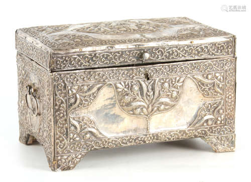 AN 18TH CENTURY EASTERN SILVER MOUNTED TABLE CASKET embossed...