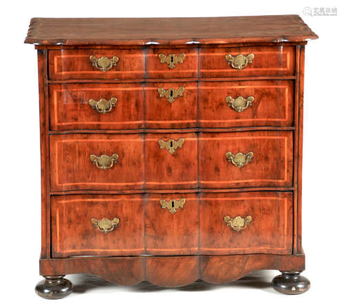 AN 18TH CENTURY FRUITWOOD BANDED RIBBON FRONT YEW-WOOD CHEST...