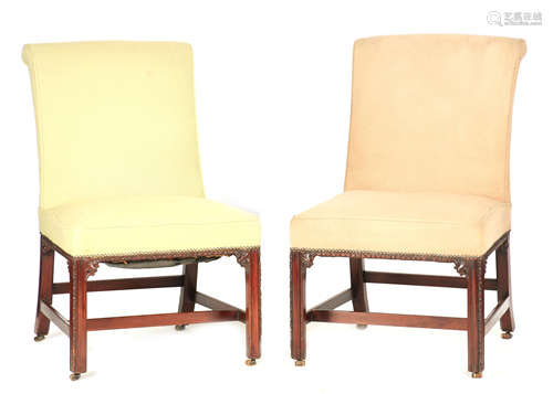 A PAIR OF GEORGE III MAHOGANY CHIPPENDALE STYLE UPHOLSTERED ...