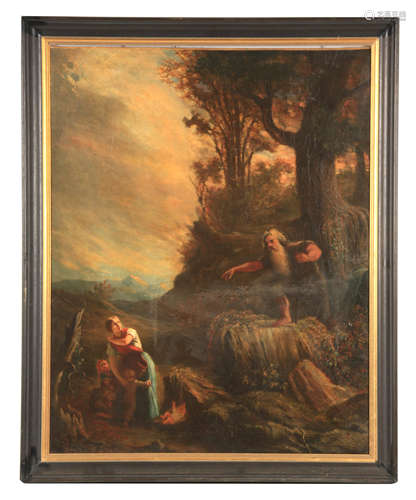 A 19TH CENTURY OIL ON CANVAS Moses and Isaac 95cm high 75.5c...