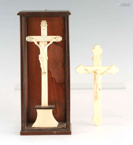 TWO LATE 19TH CENTURY IVORY CORPUS CHRISTI CARVINGS mounted ...