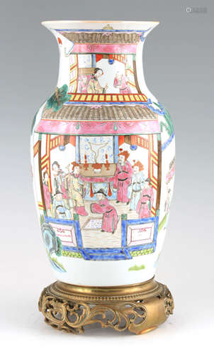 A CHINESE REPUBLIC PORCELAIN VASE decorated with figures set...