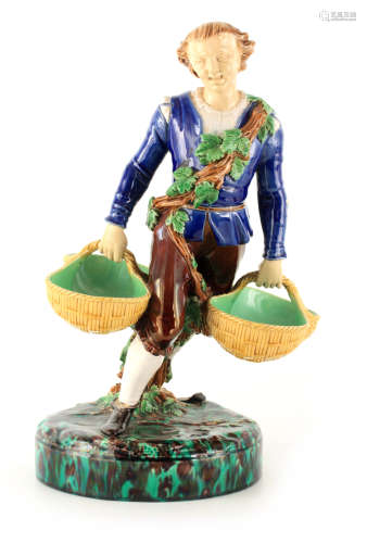 A 19TH CENTURY MINTON MAJOLICA FIGURE finely modelled as a y...