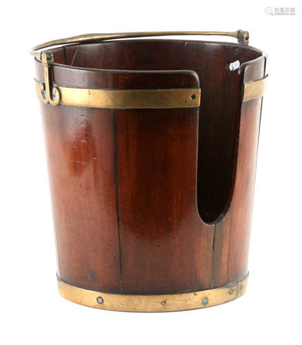 A GEORGE III BRASS BOUND MAHOGANY PLATE BUCKET with folding ...