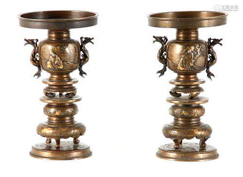 A PAIR OF LATE 19TH CENTURY MEIJI JAPANESE BRONZE BURNERS ON...