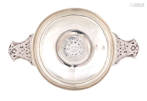 A GEORGE VI COMMEMORATIVE SILVER QUAICH with Celtic design h...