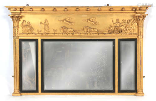 A REGENCY ADAM STYLE GILT GESSO OVERMANTEL MIRROR with mould...