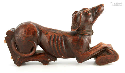 A 19TH CENTURY CARVED OAK HERALDIC GREYHOUND possibly from a...