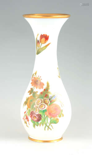 A 20TH CENTURY BACCARAT STYLE OPALINE GLASS VASE with floral...