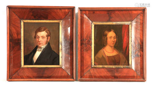 A PAIR OF REGENCY OILS ON BOARD Portraits of a husband and w...