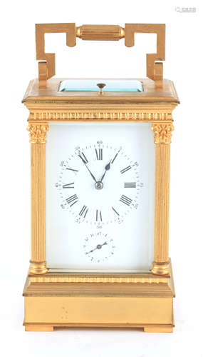 A LATE 19TH CENTURY FRENCH REPEATING CARRIAGE CLOCK WITH ALA...