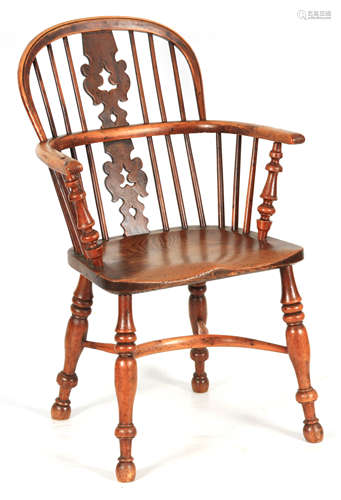 A 19TH CENTURY NOTTINGHAMSHIRE YEW WOOD WINDSOR ARM CHAIR wi...