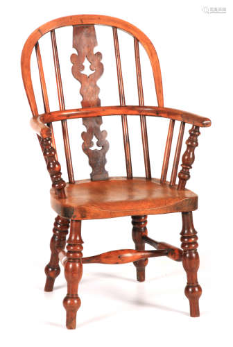 A MID 19TH CENTURY YEWWOOD CHILD'S WINDSOR CHAIR with hooped...