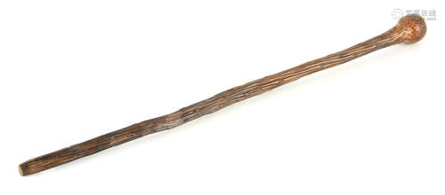 AN EARLY 20TH CENTURY SILVER MOUNTED ROOT WOOD WALKING STICK...