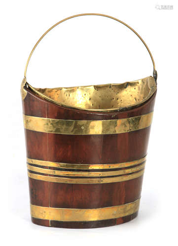 A GEORGE III BRASS BOUND MAHOGANY OYSTER PAIL of oval taperi...