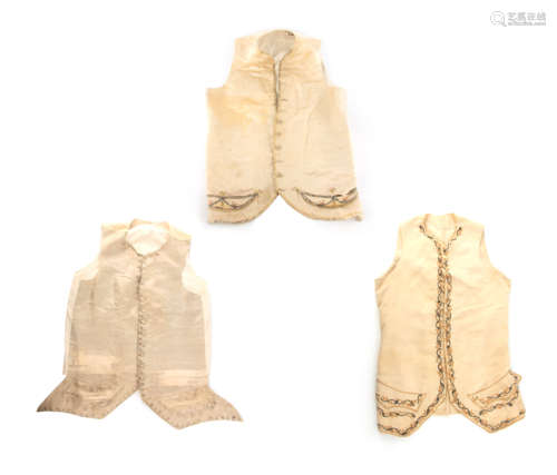 THREE 18TH/19TH CENTURY EMBROIDERED WAISTCOATS with floral d...