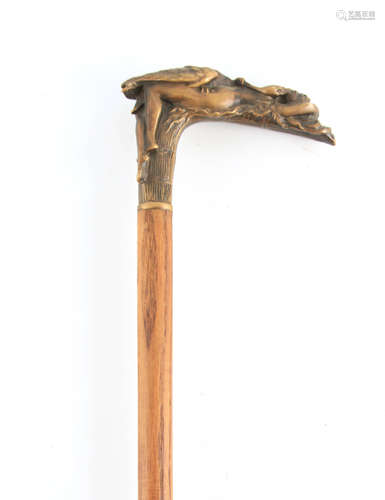 A 19TH CENTURY BRONZE HANDLE WALKING STICK depicting Leda an...