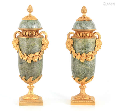 A PAIR OF LATE 19TH CENTURY FRENCH GREEN MARBLE AND ORMOLU M...