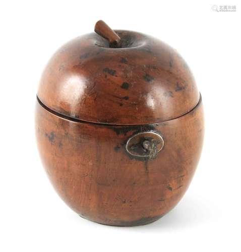 A GEORGE III STYLE FRUITWOOD TEA CADDY FORMED AS AN APPLE wi...