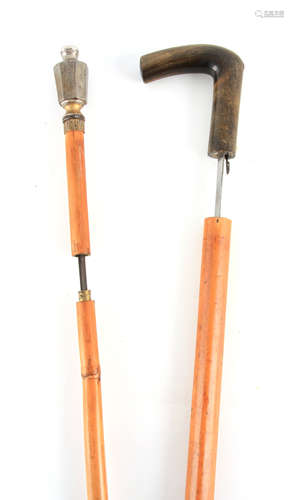 TWO 19TH CENTURY SWORD STICKS one with horn handle and push-...