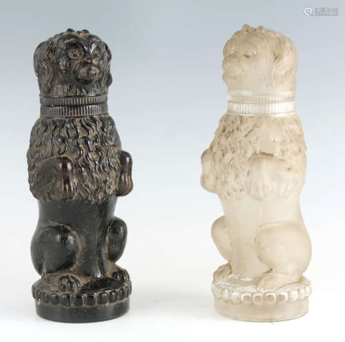 A PAIR OF 19TH CENTURY FRENCH MOULDED OPAQUE AND BLACK GLASS...