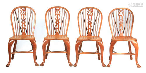 AN UNUSUAL SET OF FOUR YEW-WOOD, ASH AND ELM SINGLE WINDSOR ...