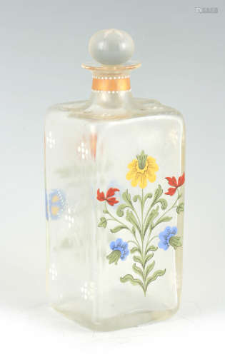 A LATE 19TH CENTURY FRENCH CLEAR GLASS SQUARE DECANTER OVERL...