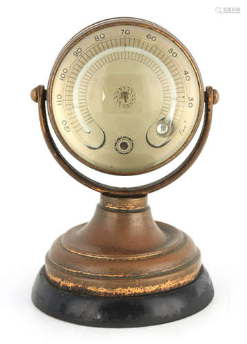 A LATE 19TH CENTURY BRASS BAROMETER/THERMOMETER DESK STAND t...