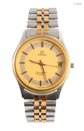 A GENTLEMAN'S STAINLESS STEEL AND GOLD PLATE OMEGA SEAMASTER...