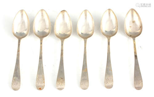 A SET OF SIX GEORGE III SILVER OLD ENGLISH PATTERN TEASPOONS...