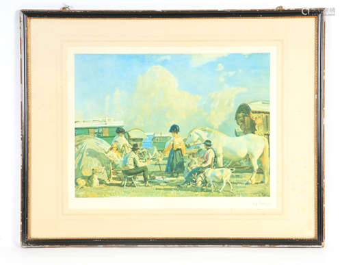 AN ORIGINAL SIGNED PRINT BY A.J. MUNNINGS Titled 'Gypsies on...