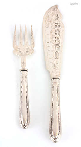 A VICTORIAN CASED PAIR OF PIERCED AND ENGRAVED FISH SERVERS ...