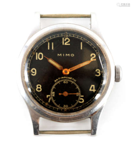 A WWII GERMAN MILITARY ISSUE WRIST WATCH the steel case with...