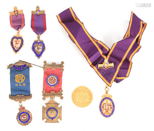 A COLLECTION OF FOUR SILVER GILT AND ENAMEL MASONIC AND ORDE...