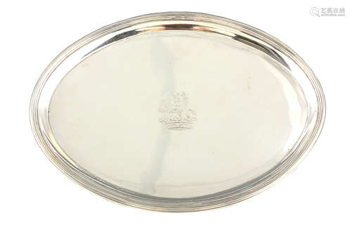 A GEORGE III OVAL MOULDED EDGE SILVER SALVER with dished top...