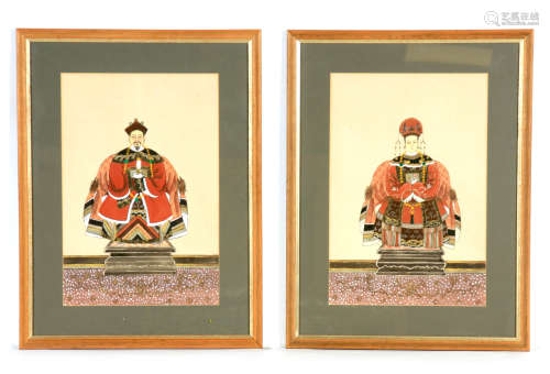A PAIR OF EARLY 20TH CENTURY CHINESE WATERCOLOUR PORTRAITS d...