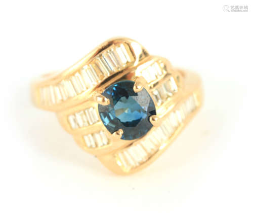 A LADIES 18CT YELLOW GOLD SAPPHIRE AND DIAMOND RING the bril...