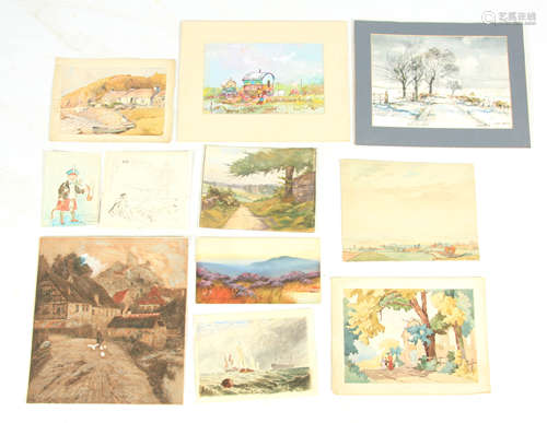 A COLLECTION OF TEN EARLY 20TH CENTURY AND LATER WATERCOLOUR...