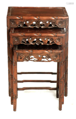 A SET OF THREE 19TH CENTURY CHINESE HARDWOOD OCCASIONAL TABL...