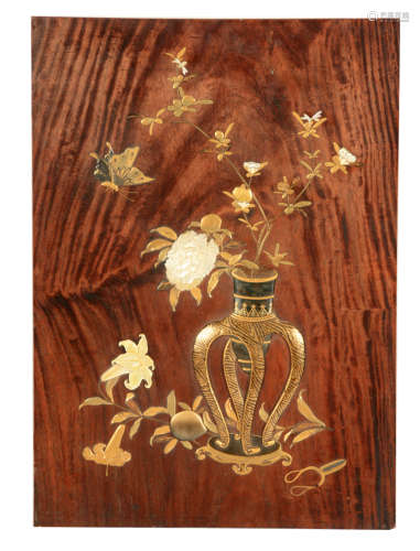 A 19TH CENTURY CHINESE RELIEF WORK HARDWOOD PANEL finely wor...